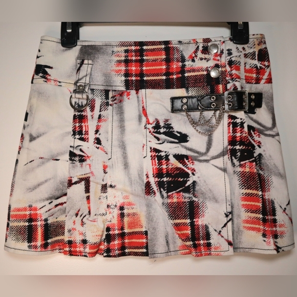 RARE MORGAN ❤️ A line pleated punk plaid mini skirt with chain never worn - Picture 5 of 8